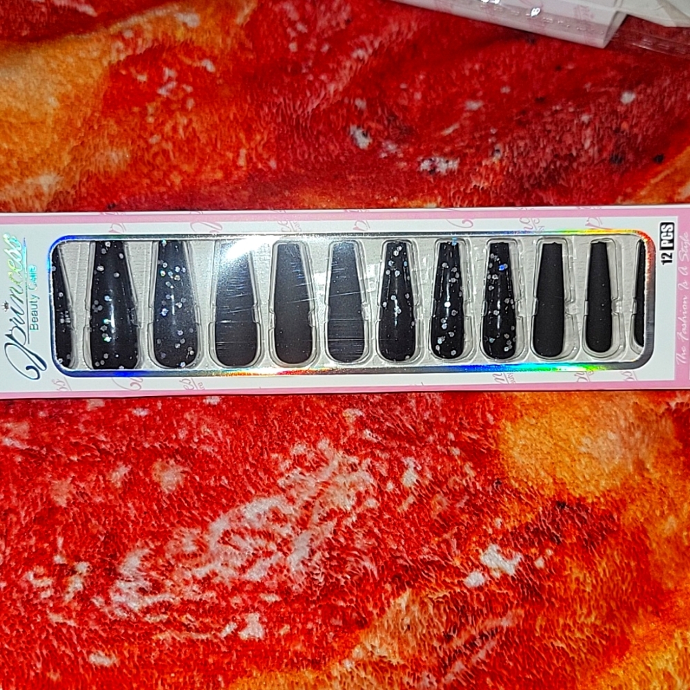Black Sparkly Coffin Nails